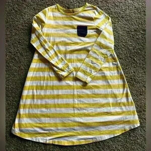Hanna Andersson Yellow White Striped Long Sleeve Springtime Dress Size 8-10